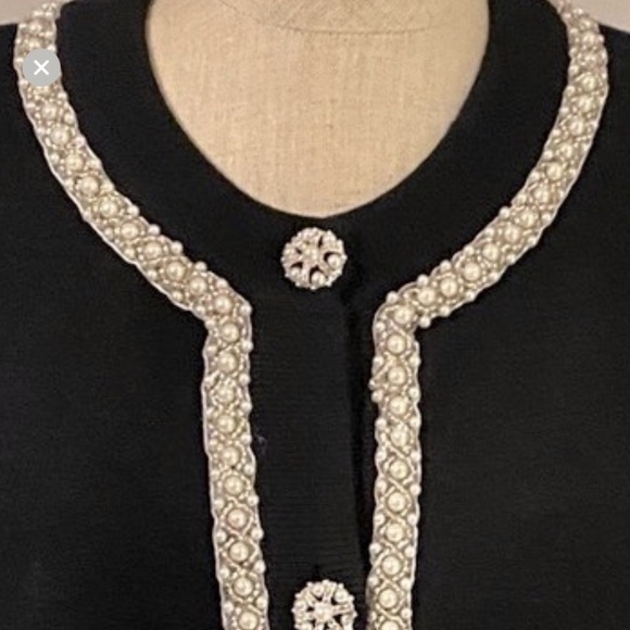 Sioni Black Cardigan with pearls and Stinson buttons Cream Accents - Picture 4 of 9